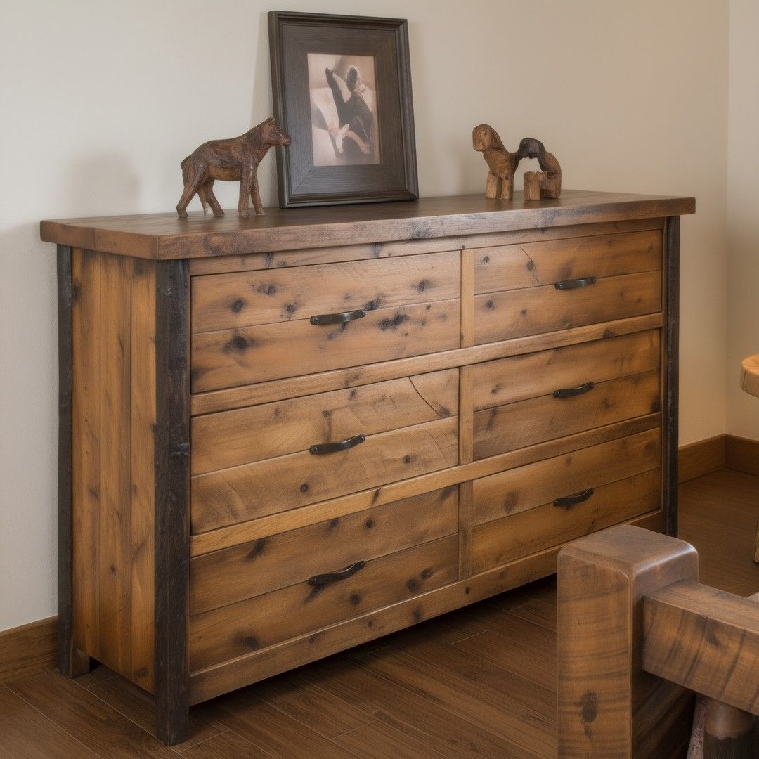 SAWMILL HICKORY ROUGH SAWN 6 DRAWER DRESSER