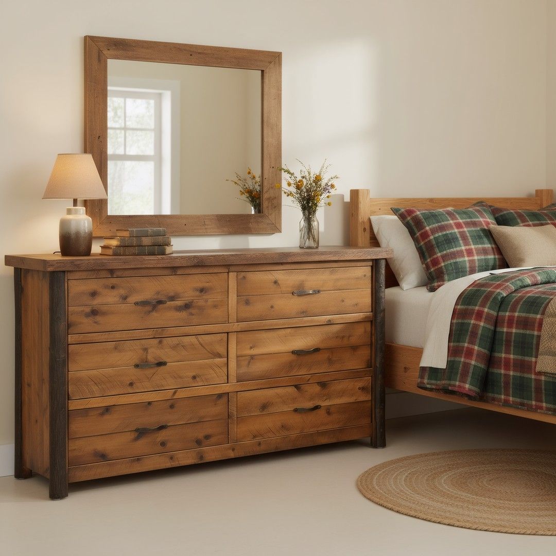 SAWMILL HICKORY ROUGH SAWN 6 DRAWER DRESSER