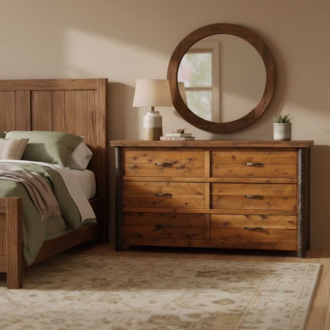 SAWMILL HICKORY ROUGH SAWN 6 DRAWER DRESSER