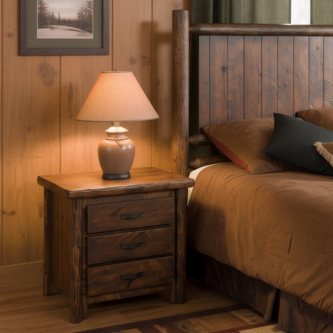 OLDE TOWNE RUSTIC 3 DRAWER LOG NIGHTSTAND