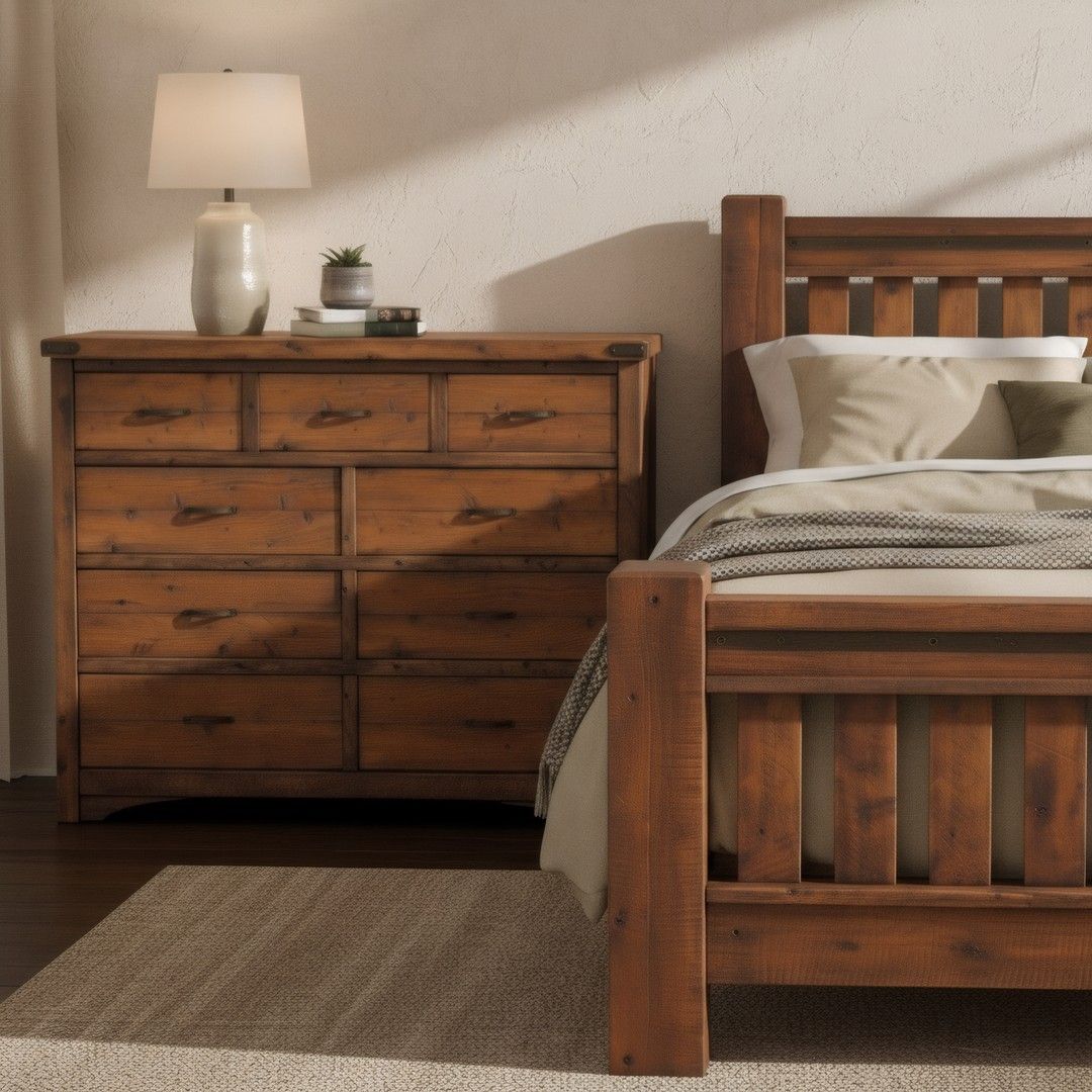 Sawmill Rustic Nine Drawer Weathered Wood Dresser