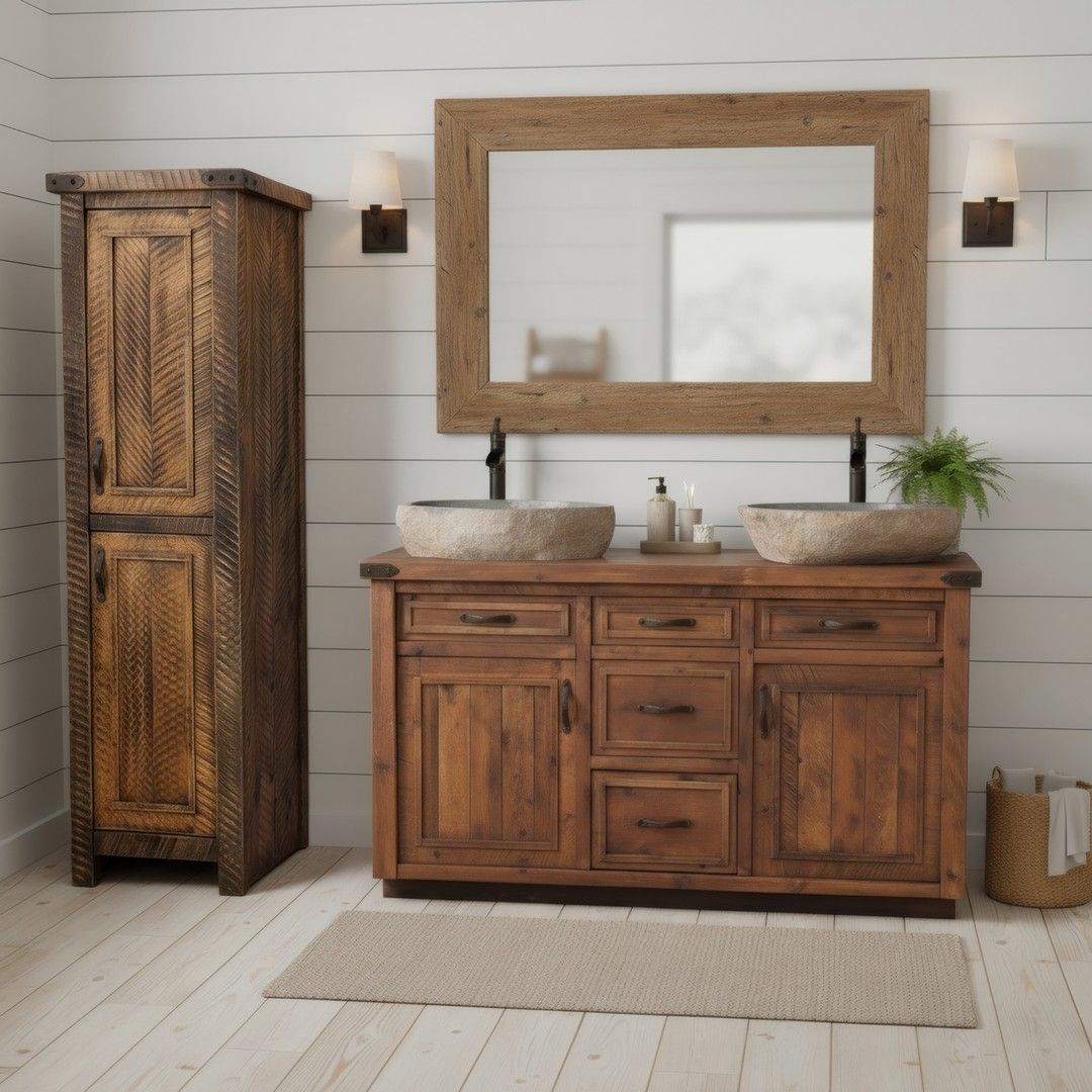 Rustic Double Door Weathered Pine Linen Closet