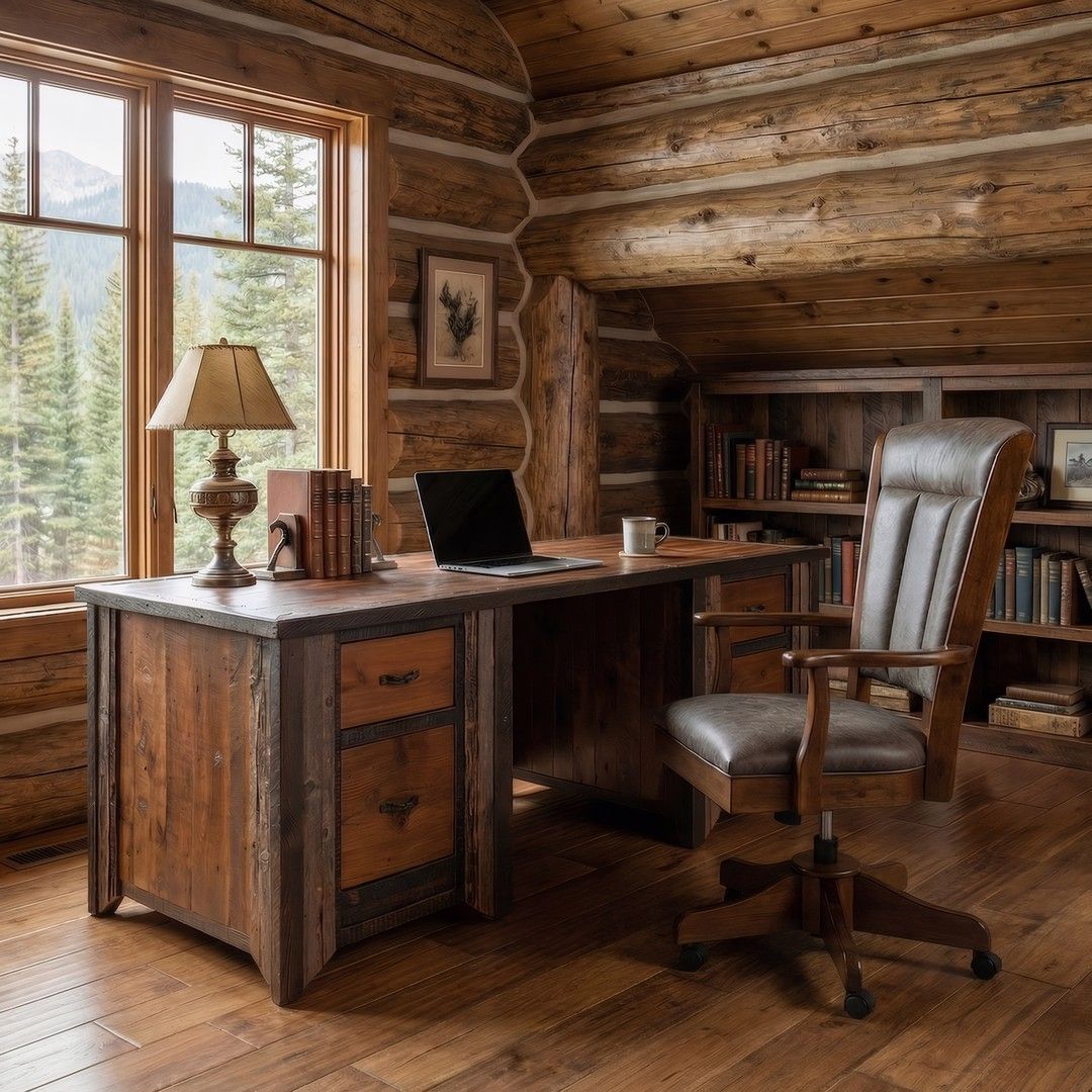 Rustic Western Reclaimed Barn Wood Executive Desk