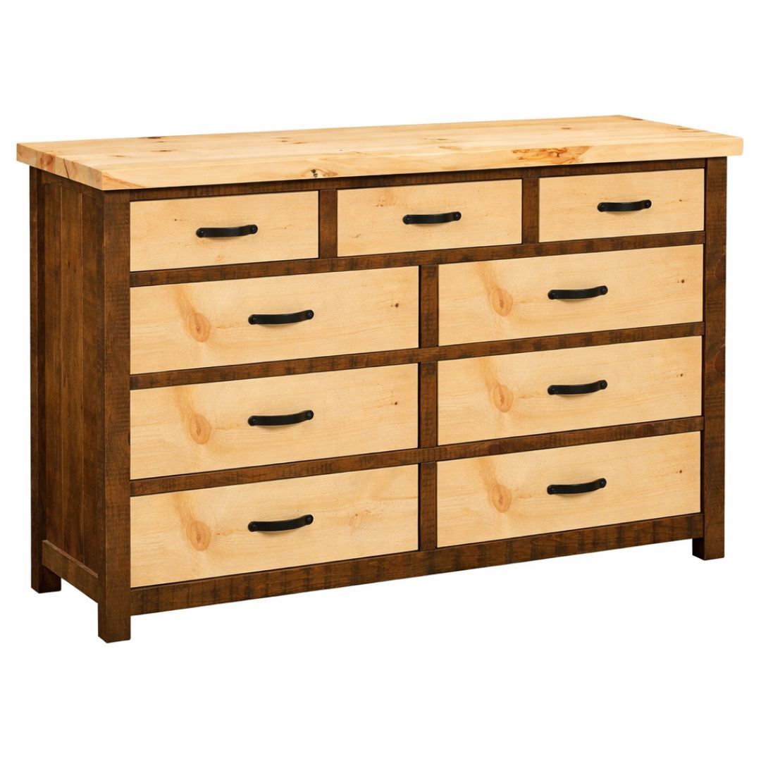 CANTERBURY PINES RUSTIC 9 DRAWER DRESSER