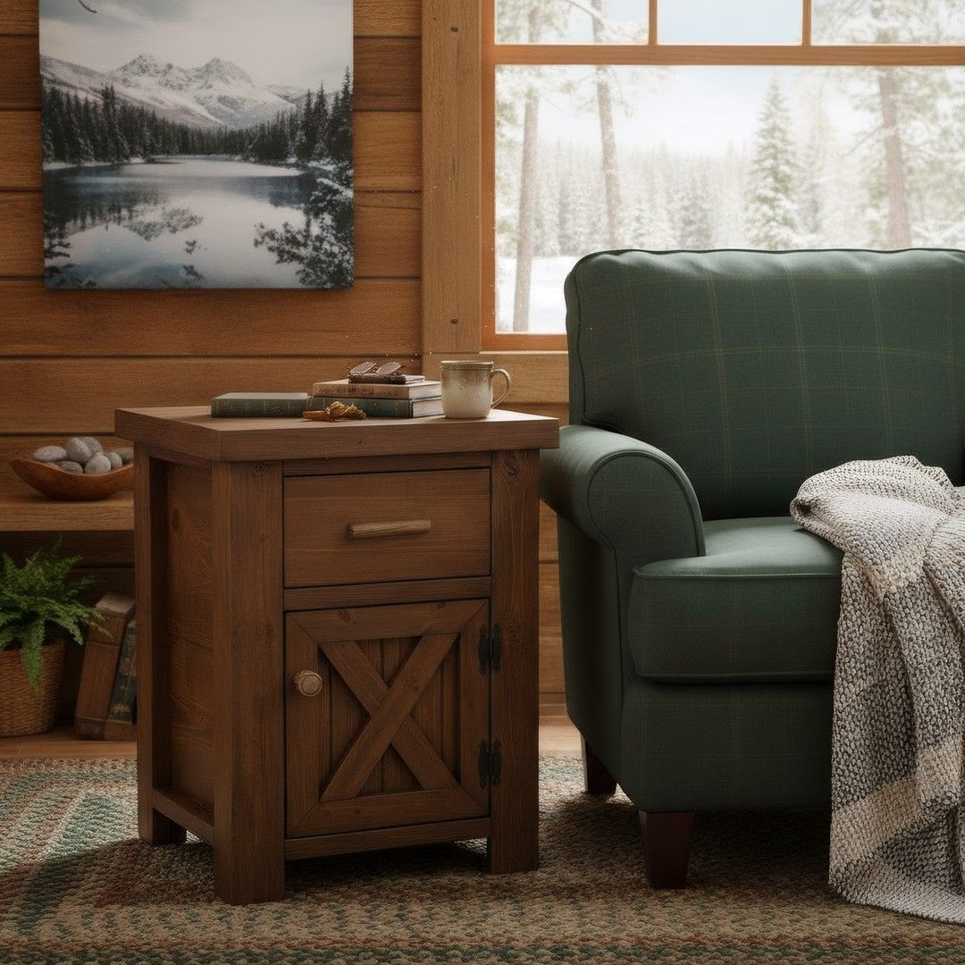 ANTLER & BARNWOOD ENCLOSED NIGHTSTAND
