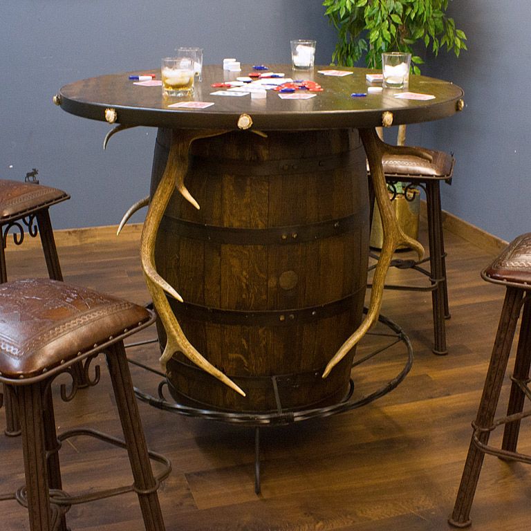 Elk Antler Barrel Pub Table