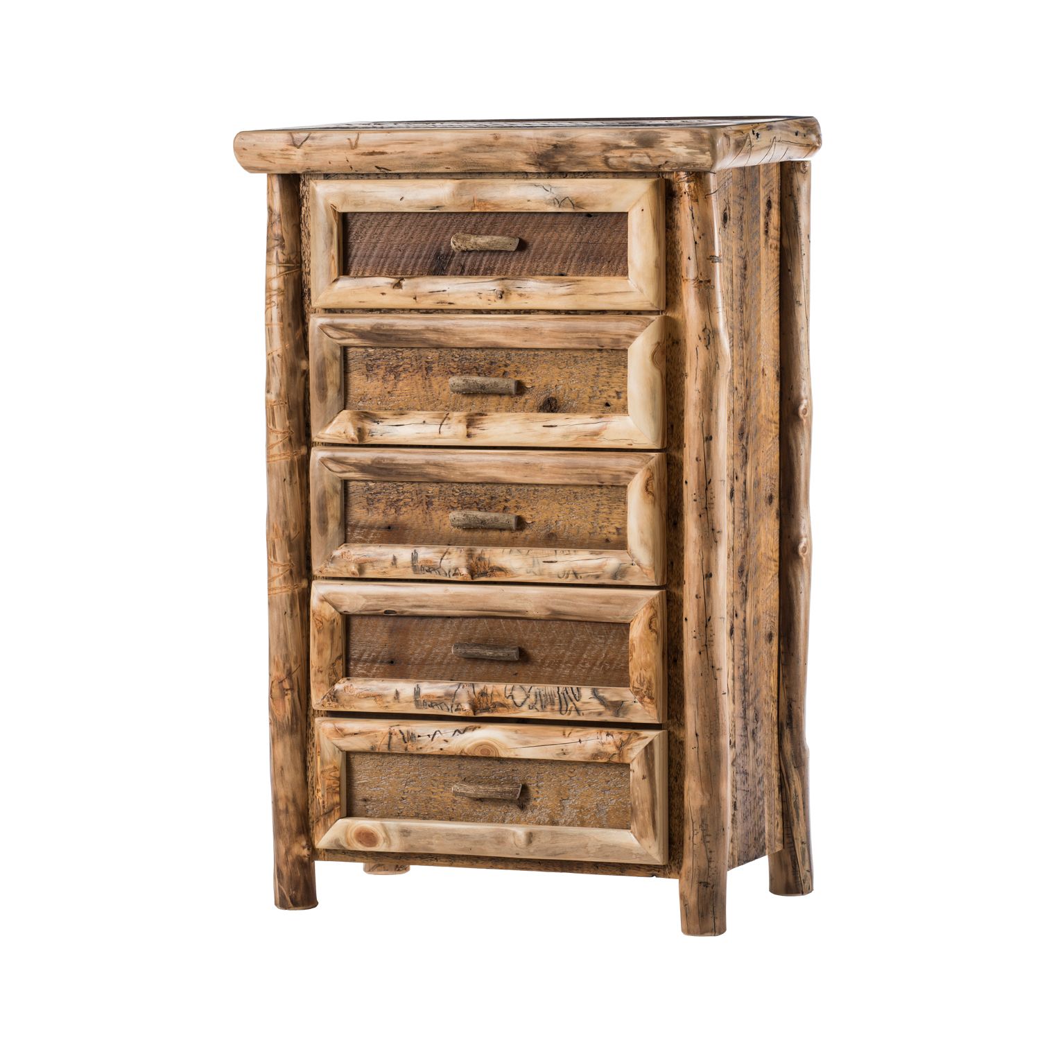 Log Chest Rustic Five Drawer Aspen & Barn Wood Log Chest