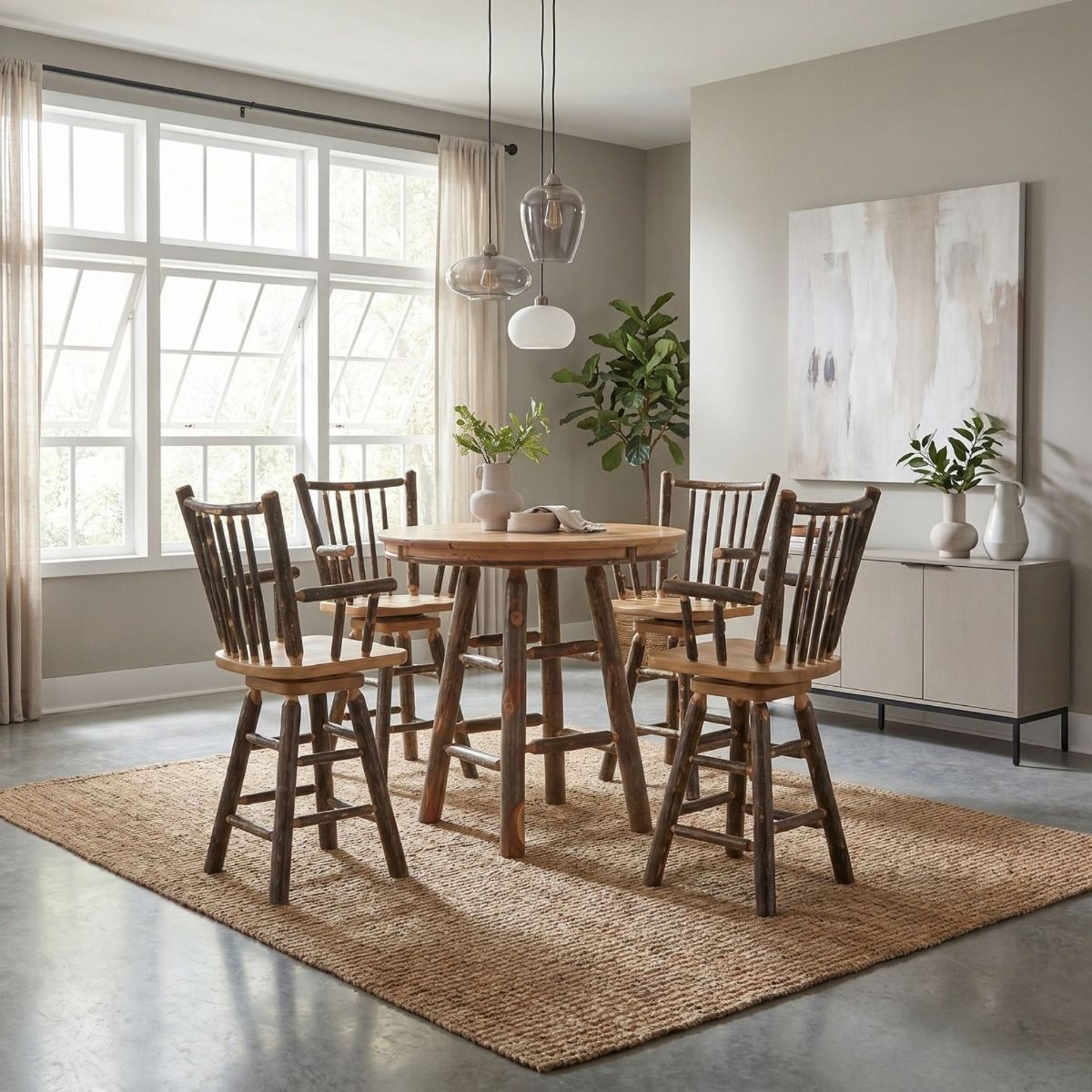 Hickory Swivel Stick Back Arm Log Barstool