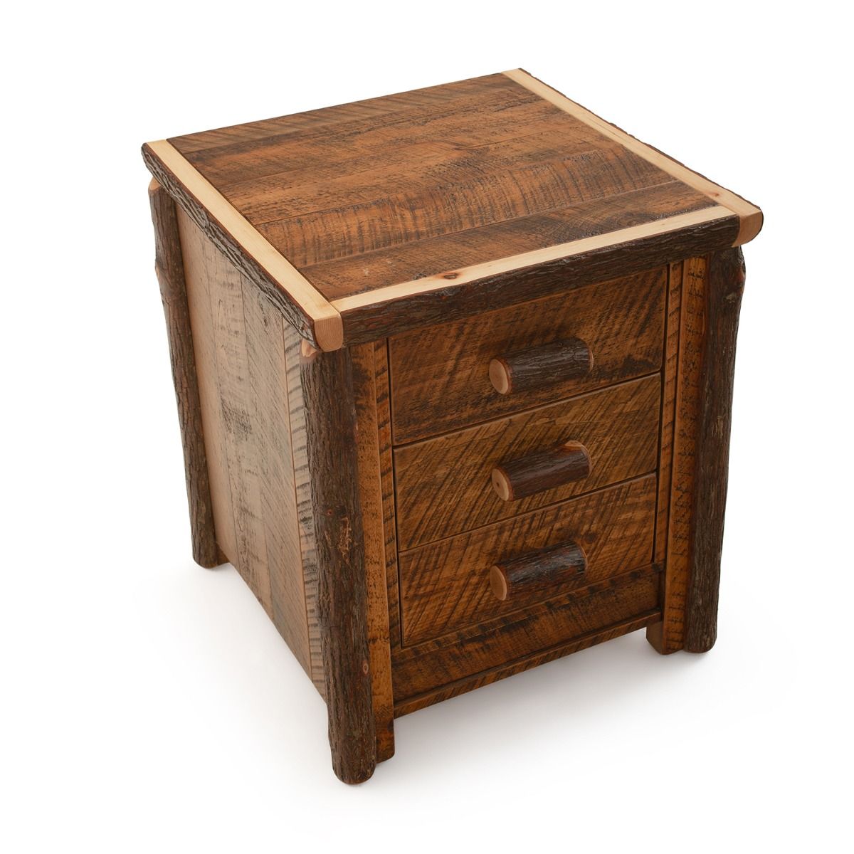 RIVER RUSTIC 3 DRAWER BARNWOOD & HICKORY LOG NIGHTSTAND