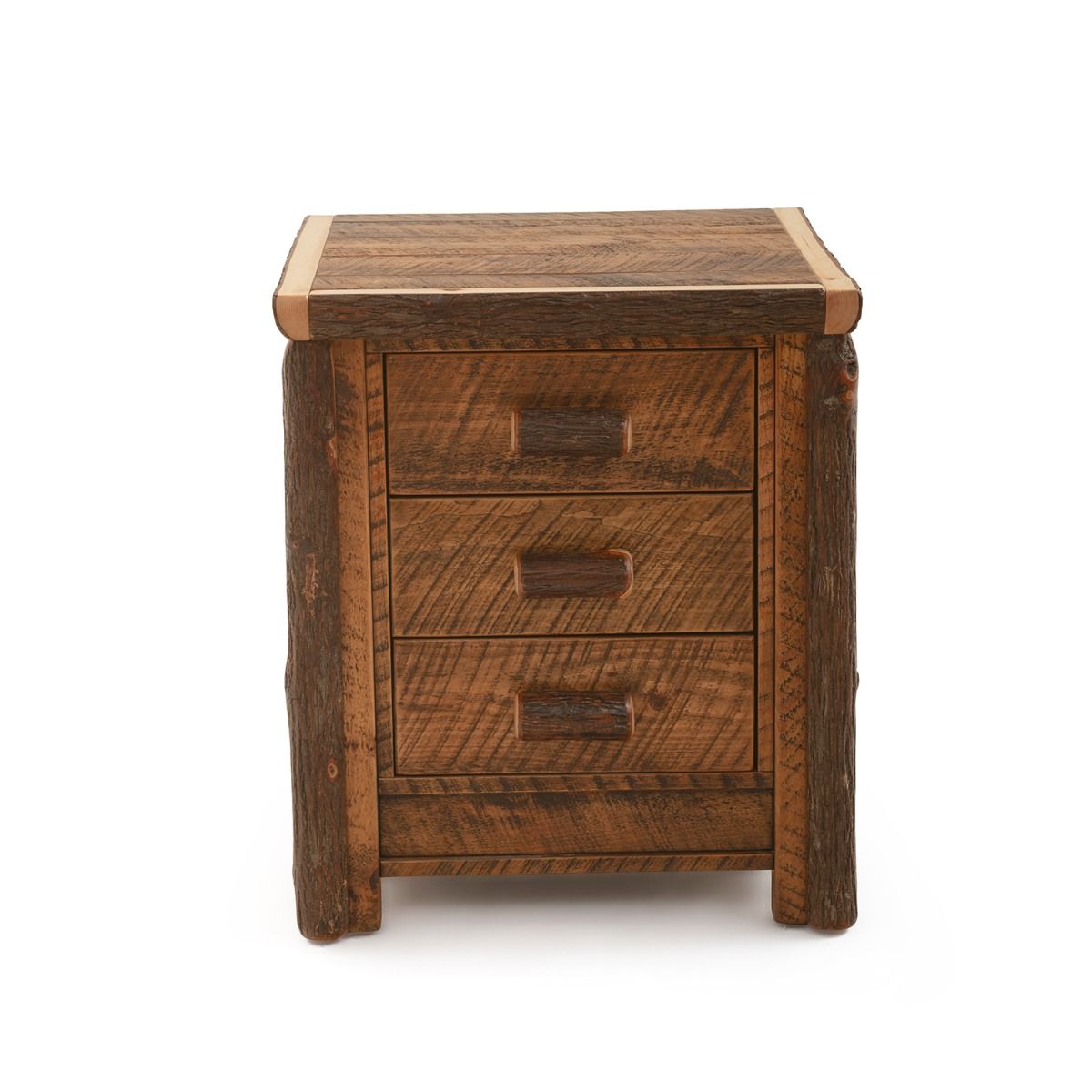 RIVER RUSTIC 3 DRAWER BARNWOOD & HICKORY LOG NIGHTSTAND