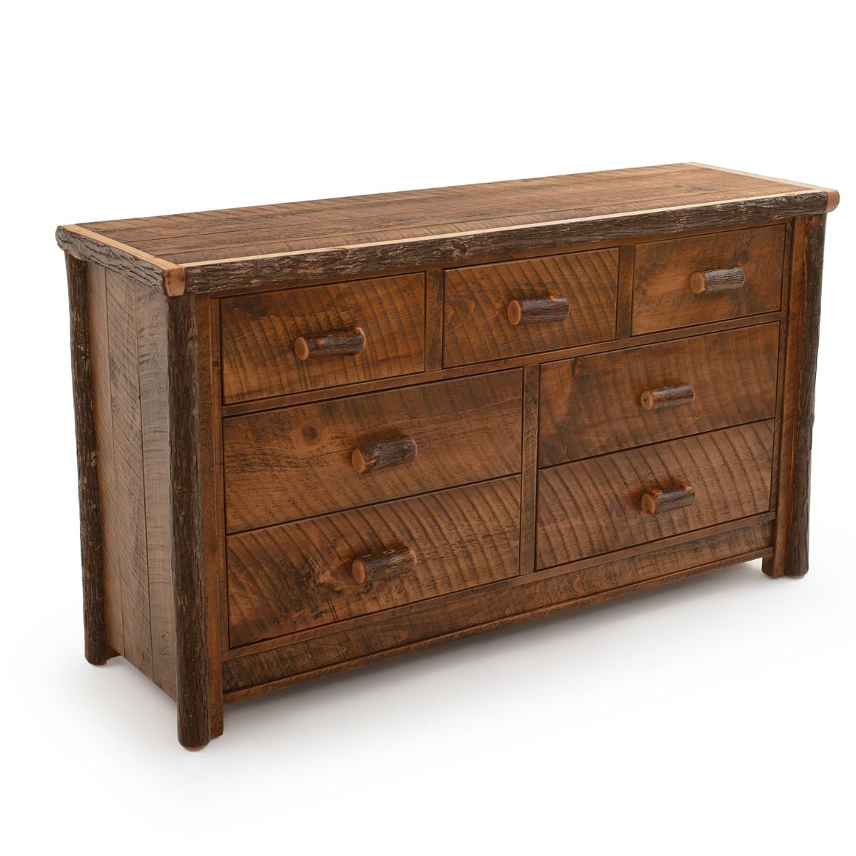 RIVER RUSTIC 7 DRAWER BARNWOOD & HICKORY LOG DRESSER