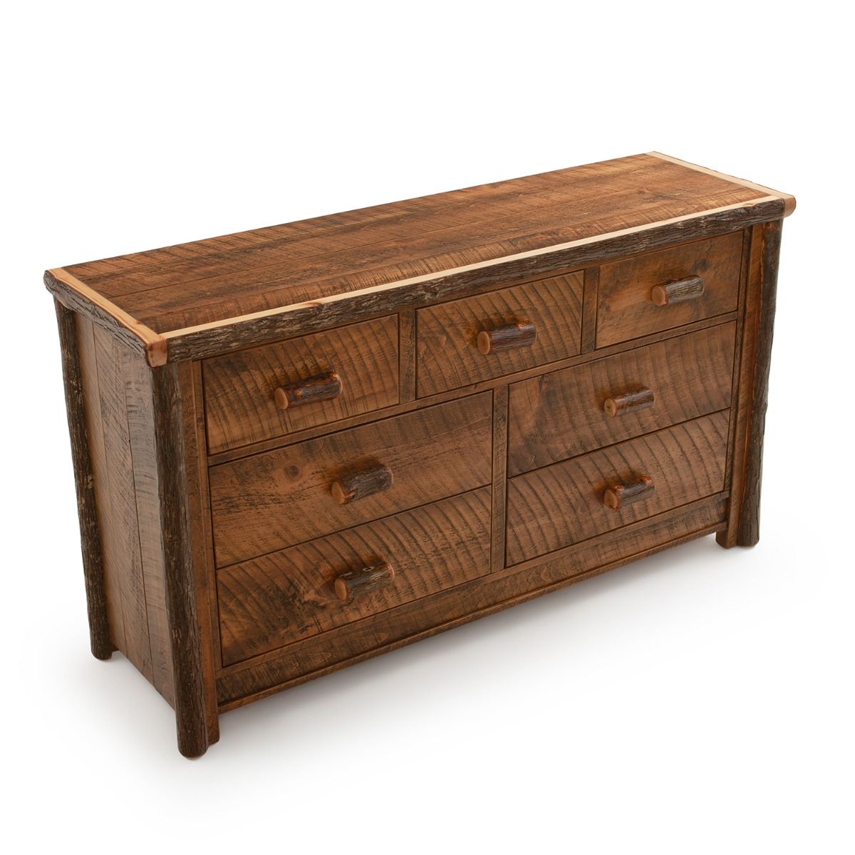 RIVER RUSTIC 7 DRAWER BARNWOOD & HICKORY LOG DRESSER