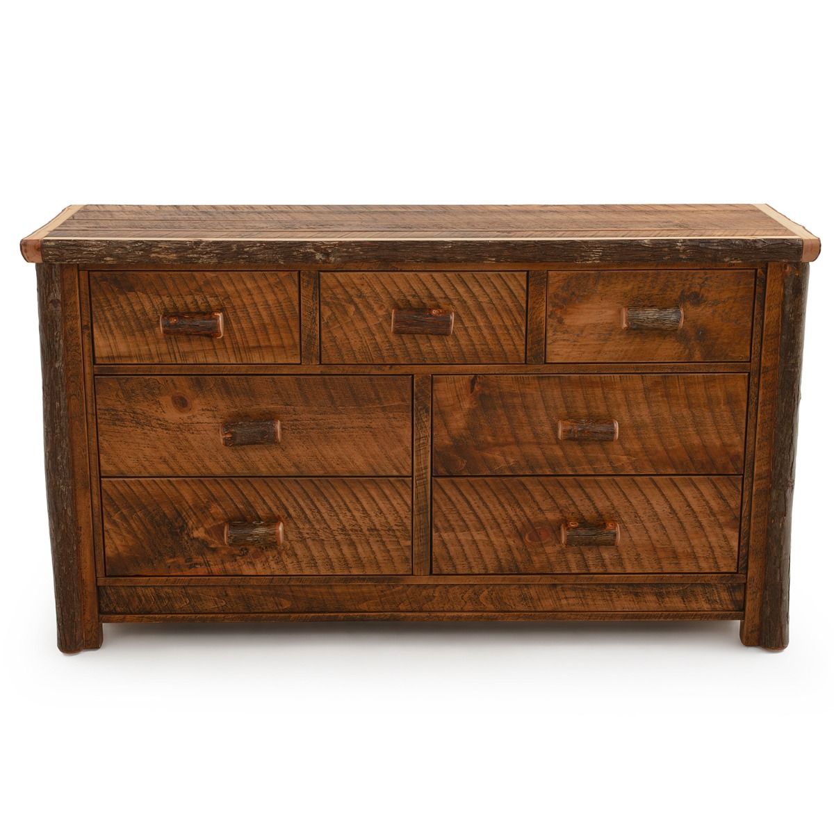 RIVER RUSTIC 7 DRAWER BARNWOOD & HICKORY LOG DRESSER