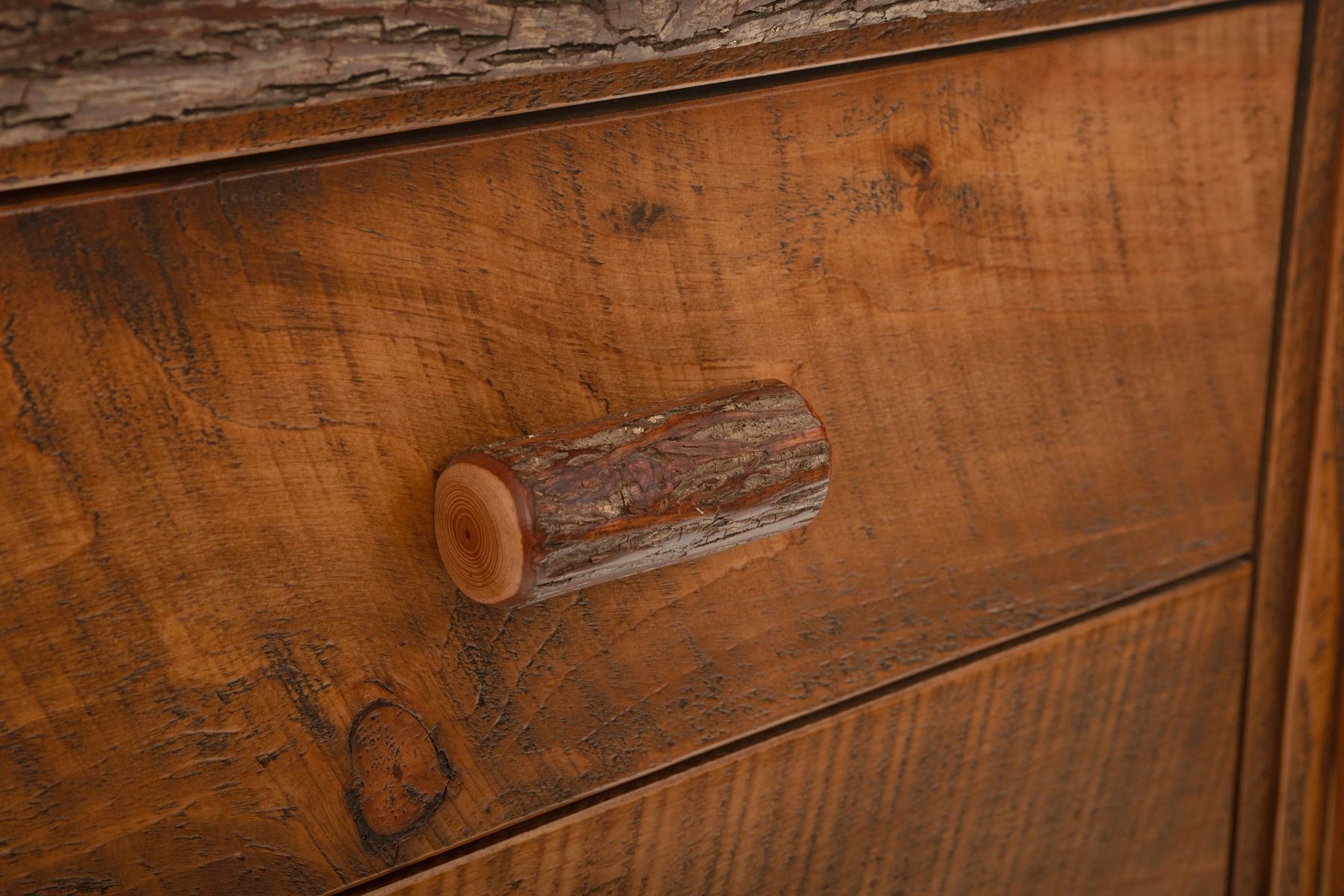 RIVER RUSTIC 7 DRAWER BARNWOOD & HICKORY LOG DRESSER