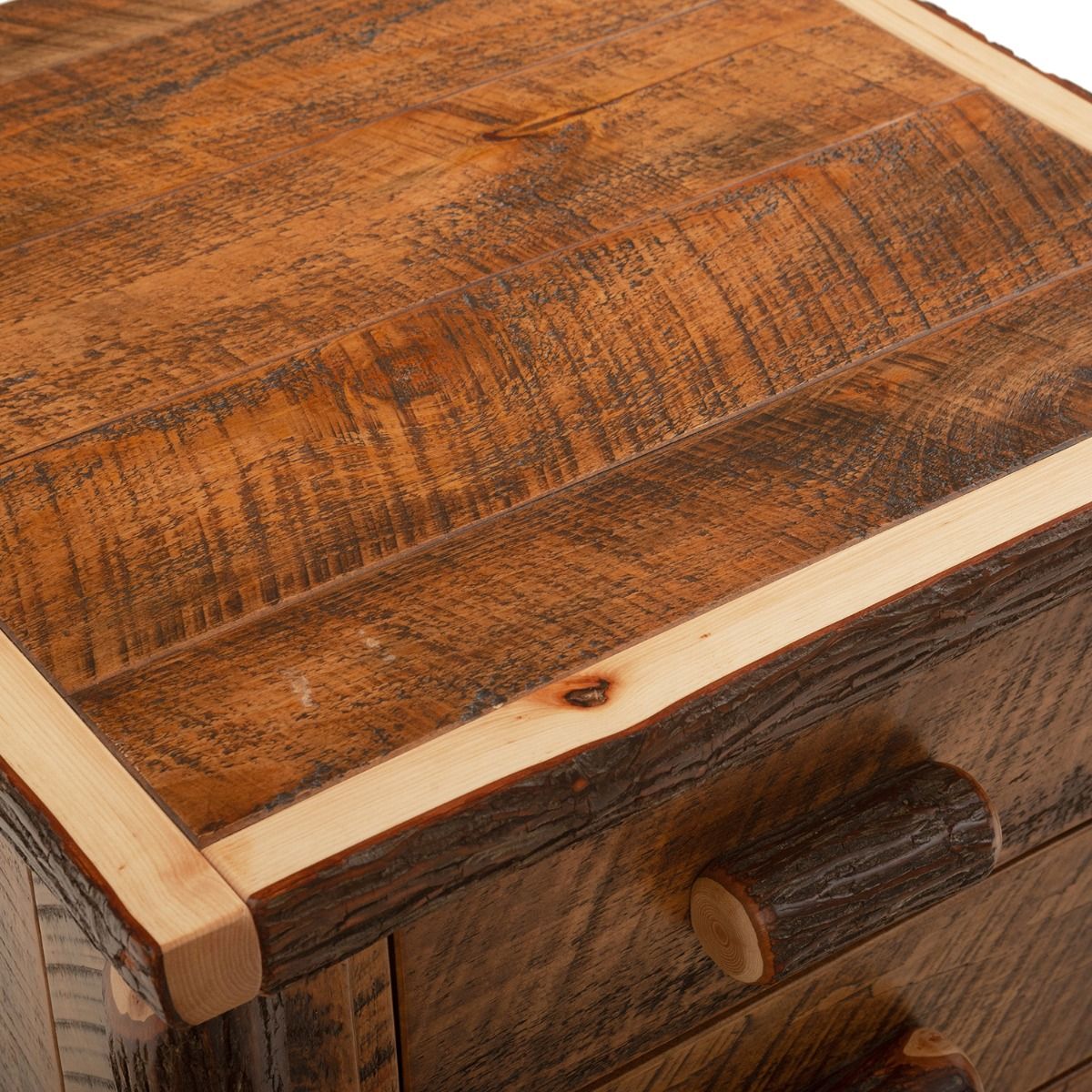 RIVER RUSTIC 3 DRAWER BARNWOOD & HICKORY LOG NIGHTSTAND