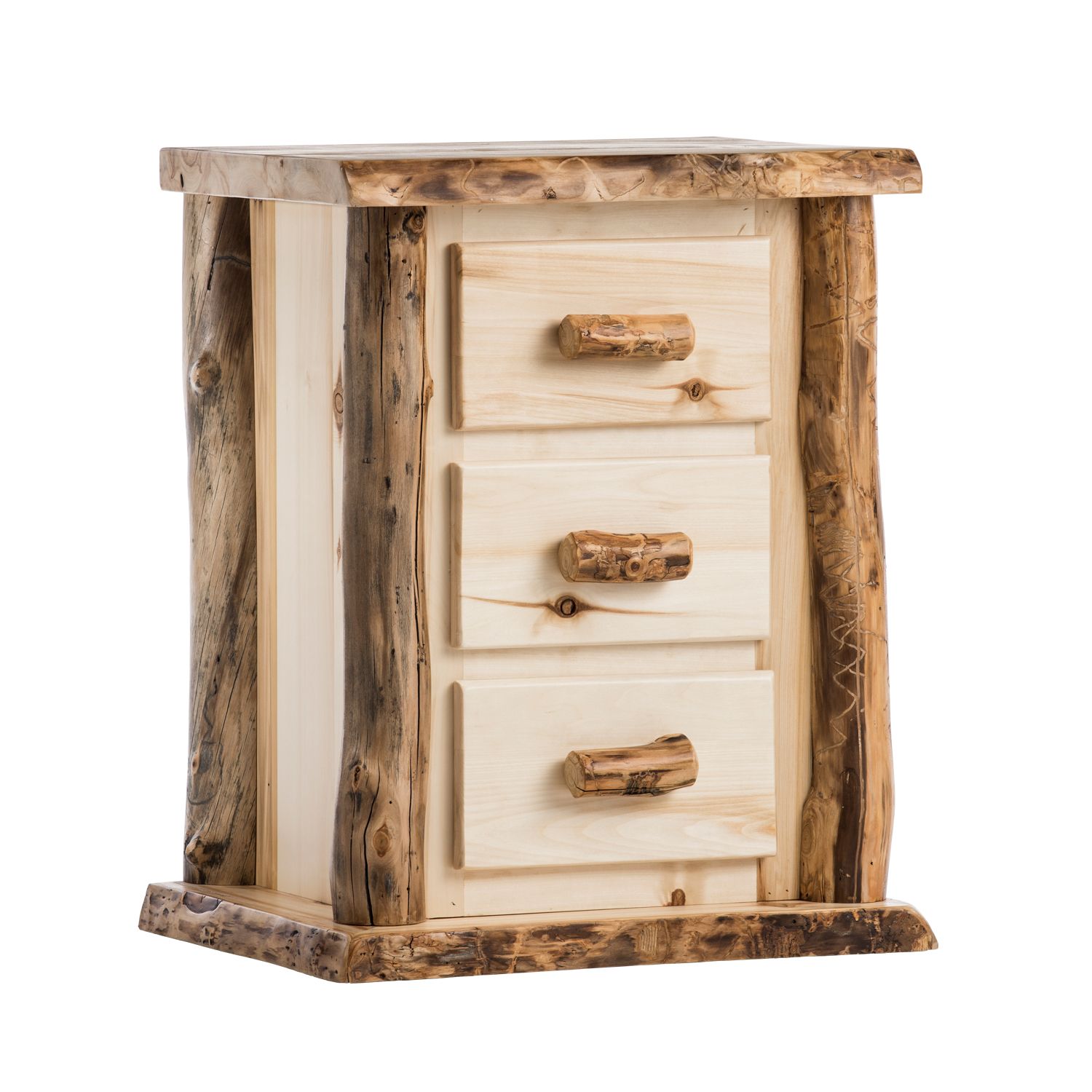 BOULDER MOUNTAIN 3 DRAWER ASPEN LOG NIGHTSTAND