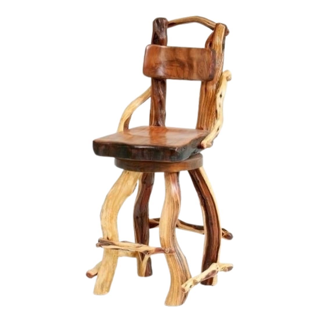 Rustic Redwood & Juniper Log Bar Stool