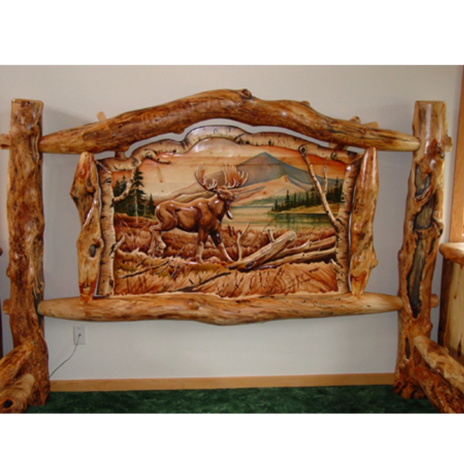 CARVED PANEL BURL ASPEN LOG BED