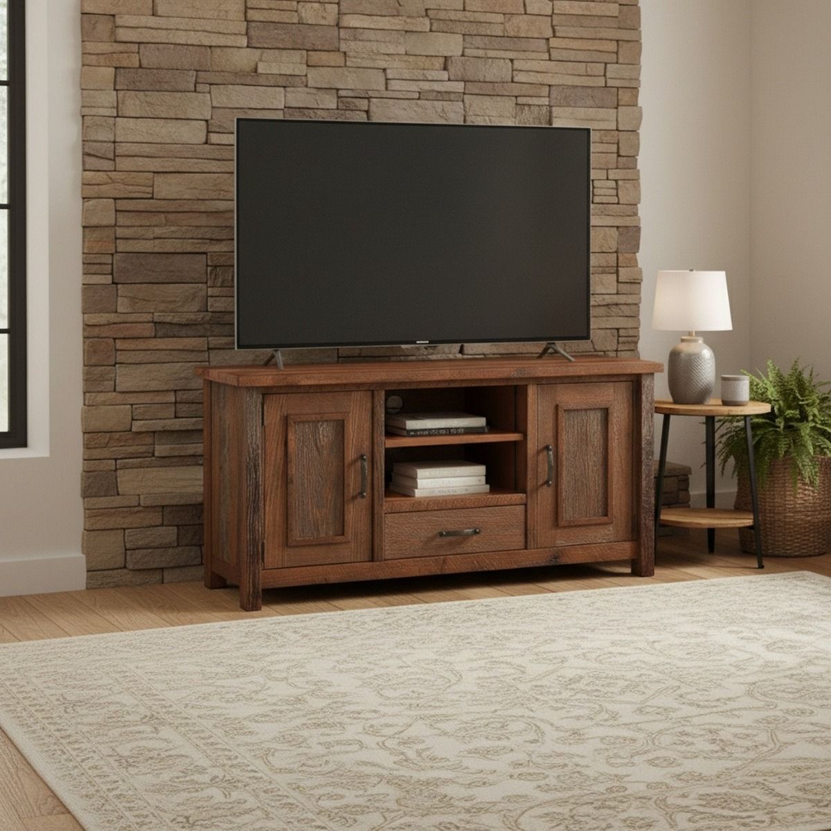 case study shop ウッドバード SINDEE モヒカン Copperhead 2 Door 1 Drawer Tv Stand With Copper Top EC07034 その他