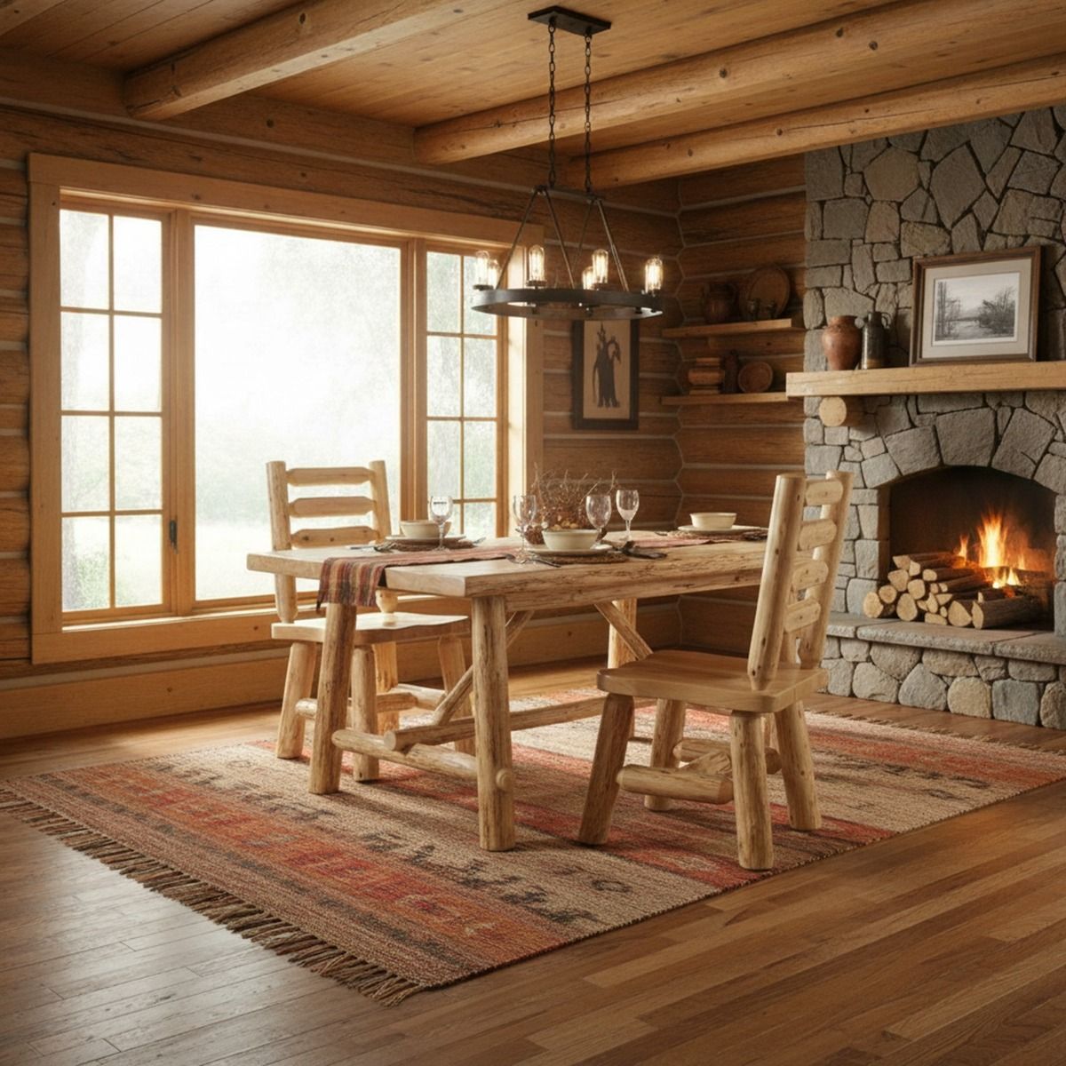 Rustic Cedar Log Ladderback Dining Chair