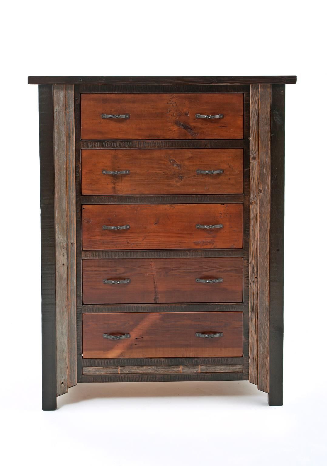 WESTERN WOODS 5 DRAWER RUSTIC BARN WOOD CHEST