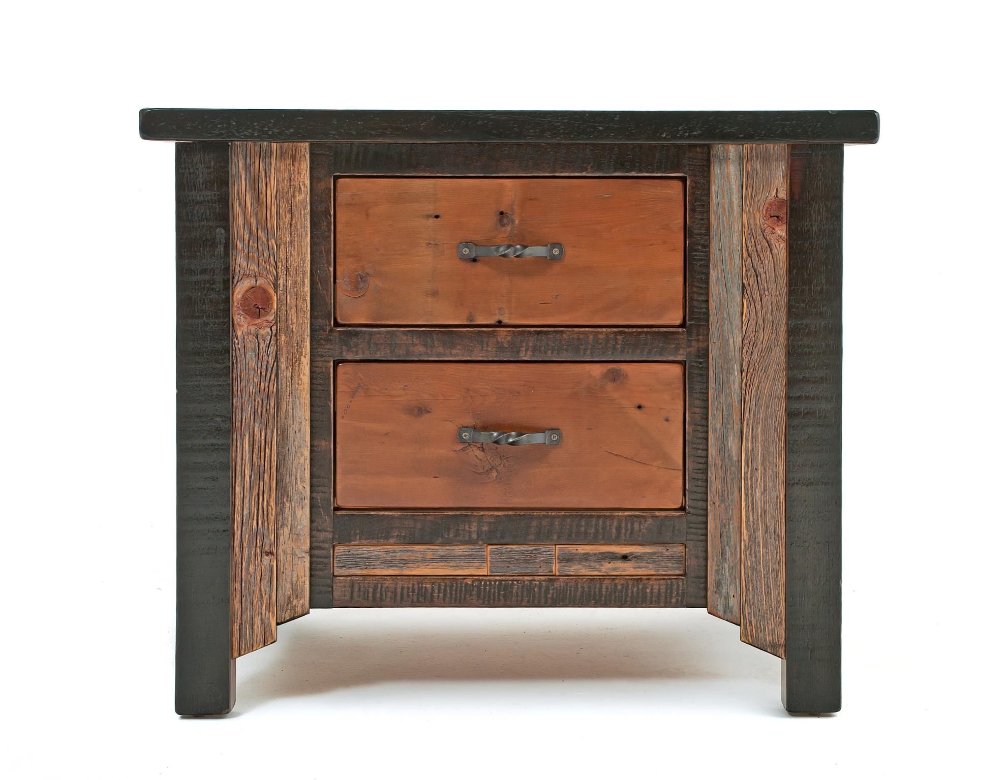 WESTERN WOODS RUSTIC 2 DRAWER BARN WOOD NIGHTSTAND