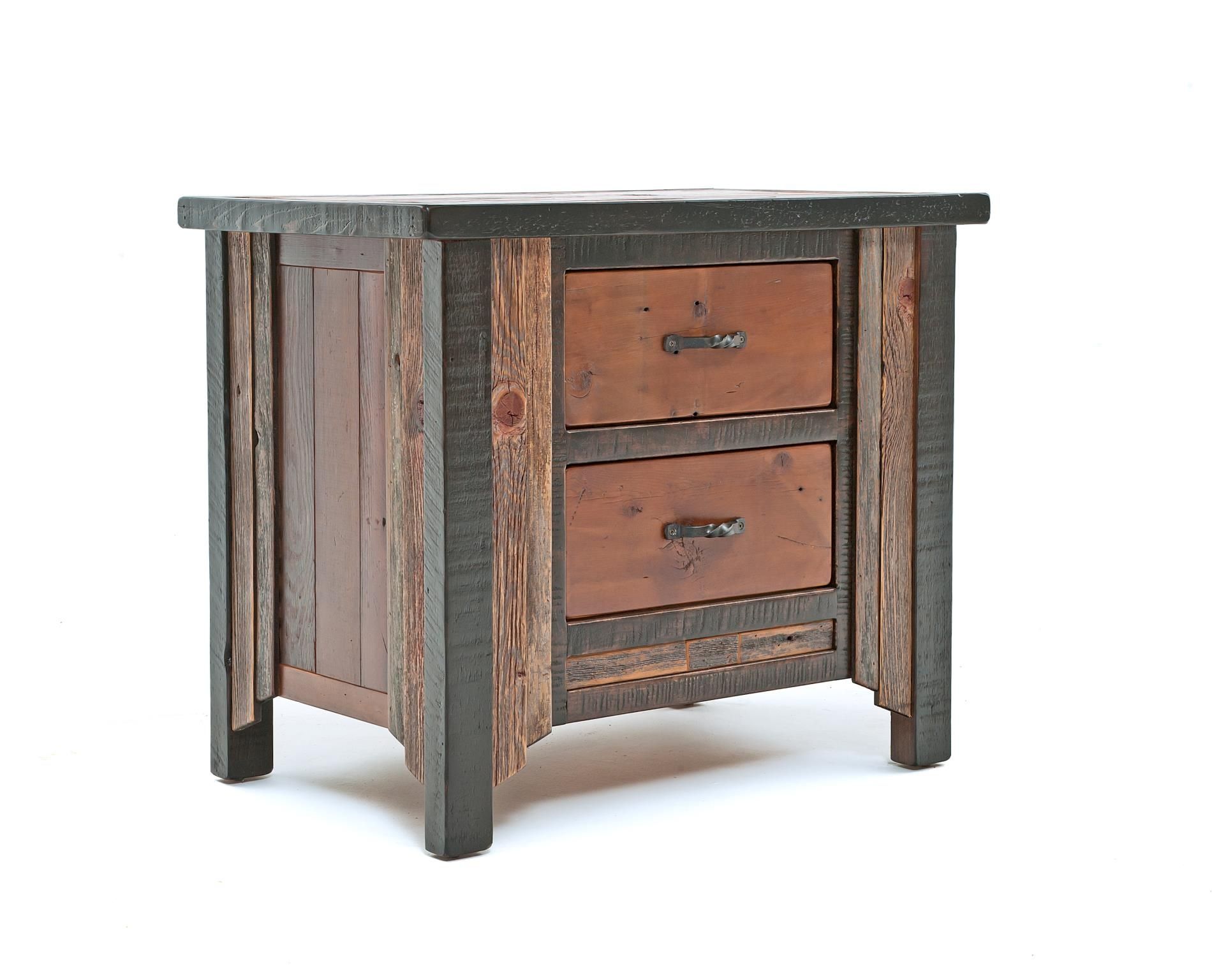 WESTERN WOODS RUSTIC 2 DRAWER BARN WOOD NIGHTSTAND
