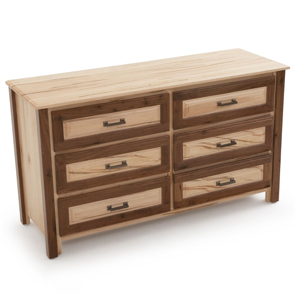 CONTEMPORARY CABIN 6 DRAWER MAPLE & WALNUT DRESSER