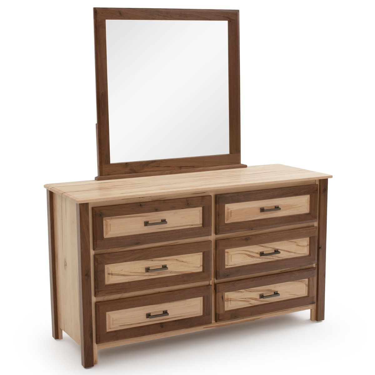 CONTEMPORARY CABIN 6 DRAWER MAPLE & WALNUT DRESSER