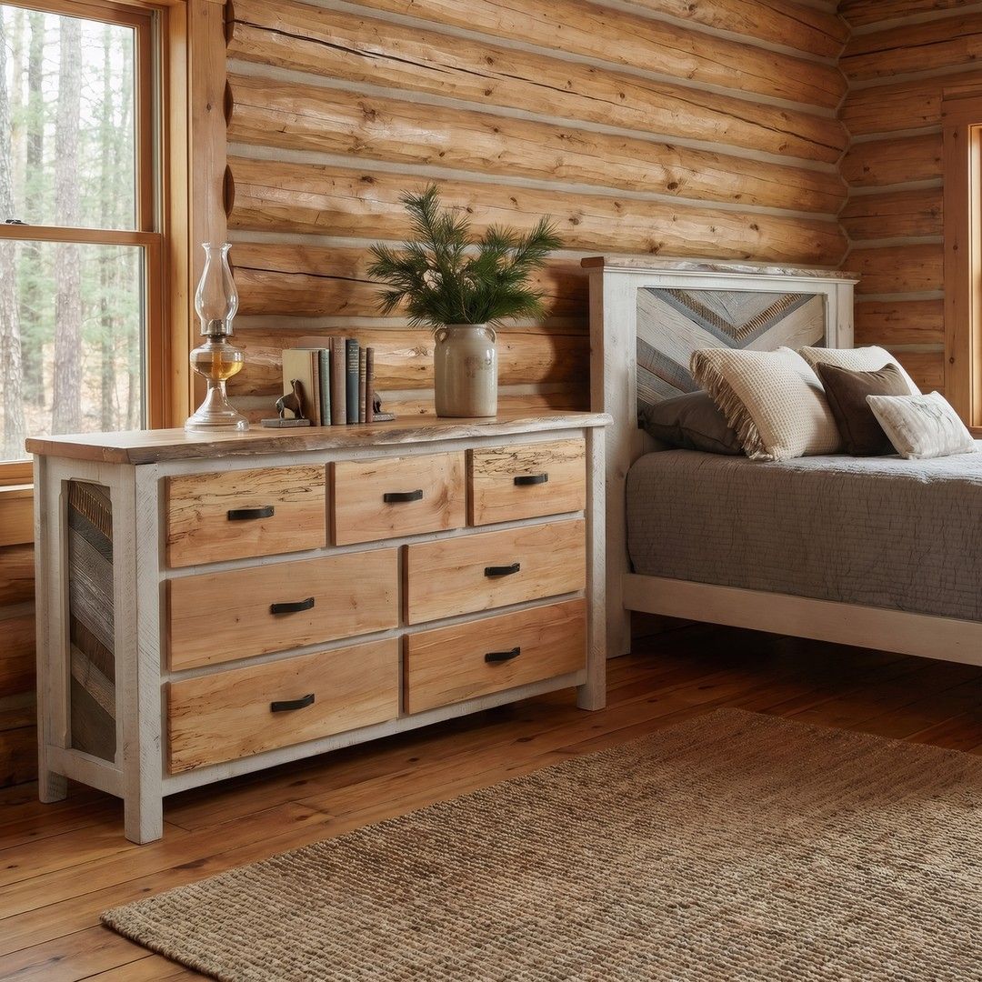 Rustic Cottage Barnwood 7 Drawer Dresser
