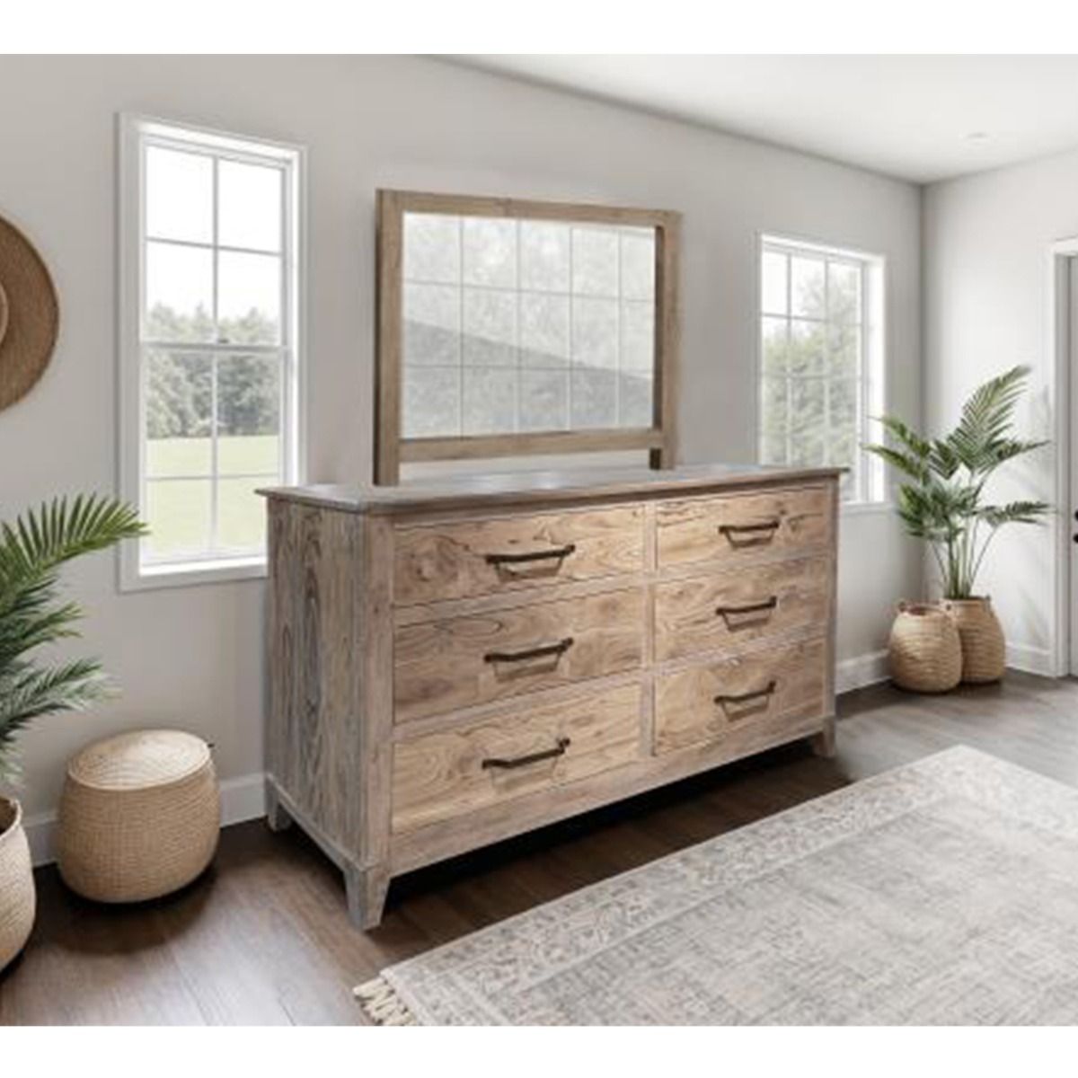 WHITE TEAK 6 DRAWER DRESSER