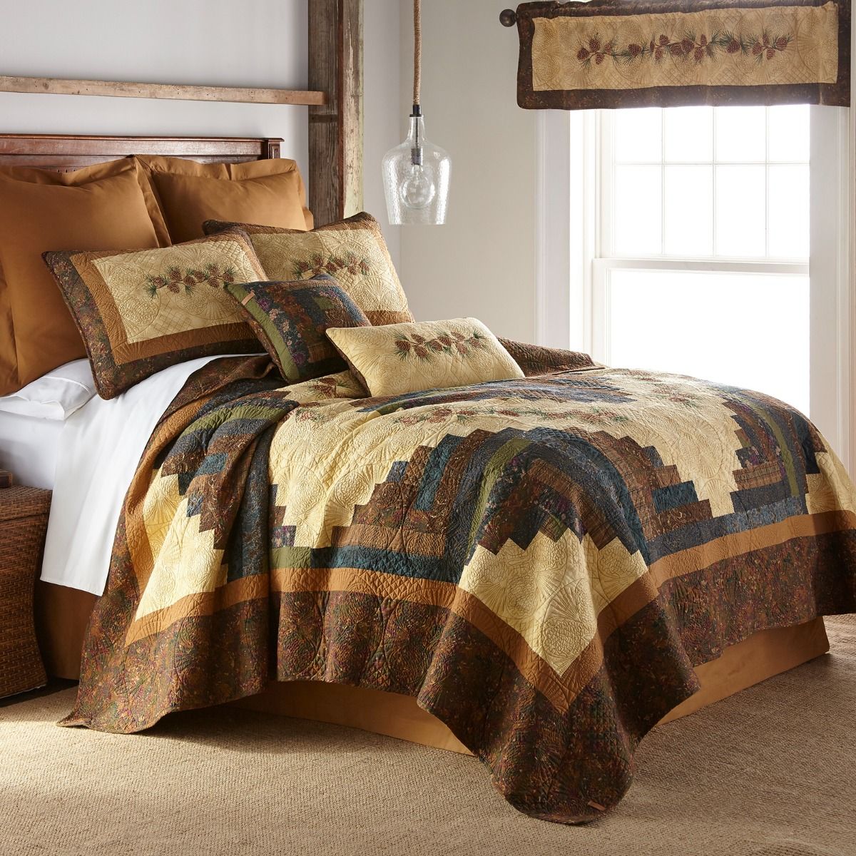 Woodland Creek Furniture Cabin Raising Pine Cone Quilt - Thumbnail 2