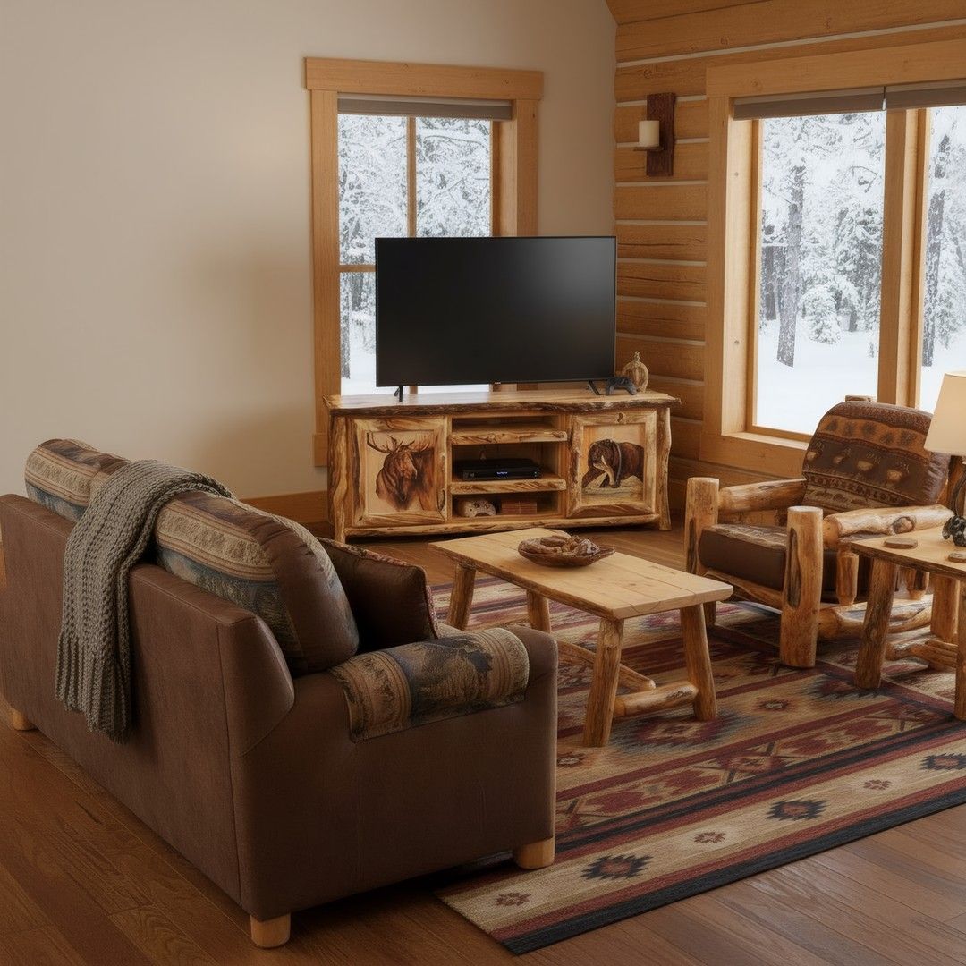 Rustic Carved Aspen TV Stand