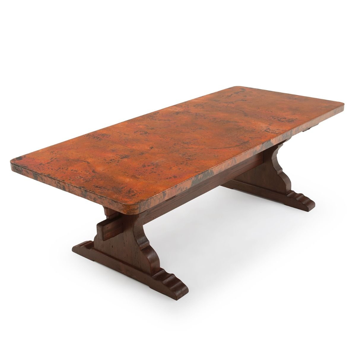 Hand Hammered Copper Dining Table with Trestle Base