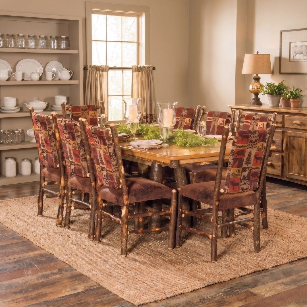 Saranac Hickory Log Trestle Table & Upholstered Chairs