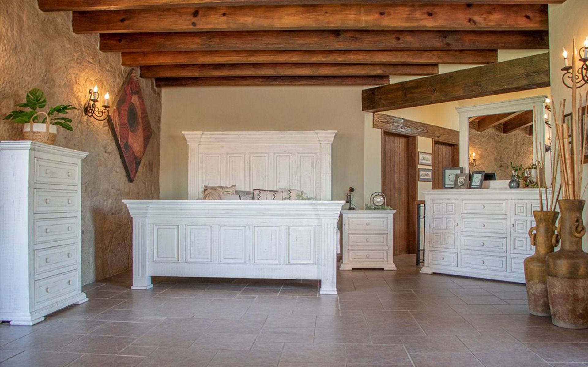 TERRA COTTAGE WHITE 6 DRAWER BARNWOOD WARDROBE DRESSER