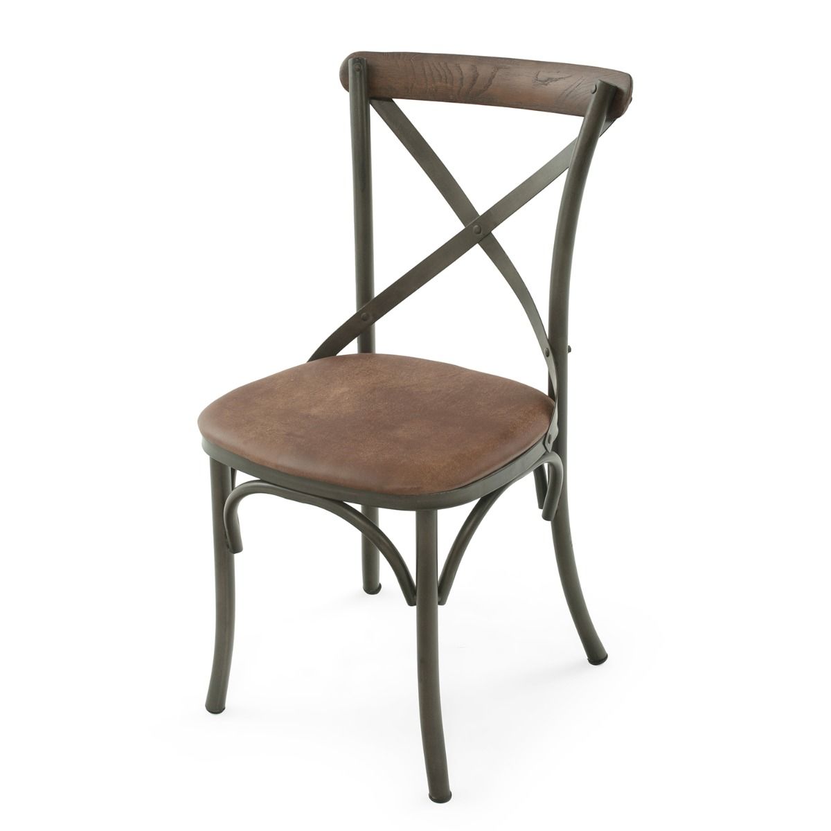 Rustic Iron Dining Chair with Leather Seat