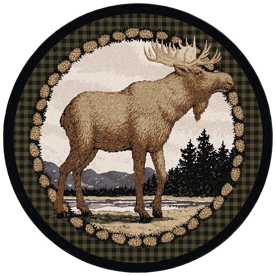 Real Moose Rug Majestic Moose Round Area Rug - Cabin Rugs