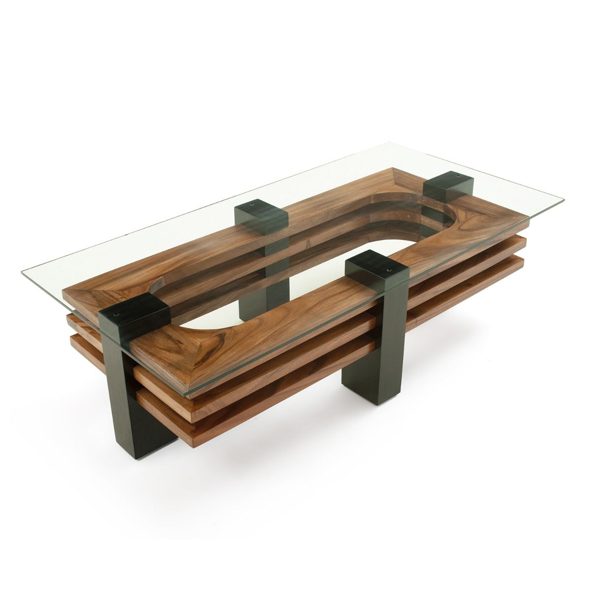 Modern Art Deco Ebony Mahogany \u0026 Golden Walnut Coffee Table Base, image size:1200x1200