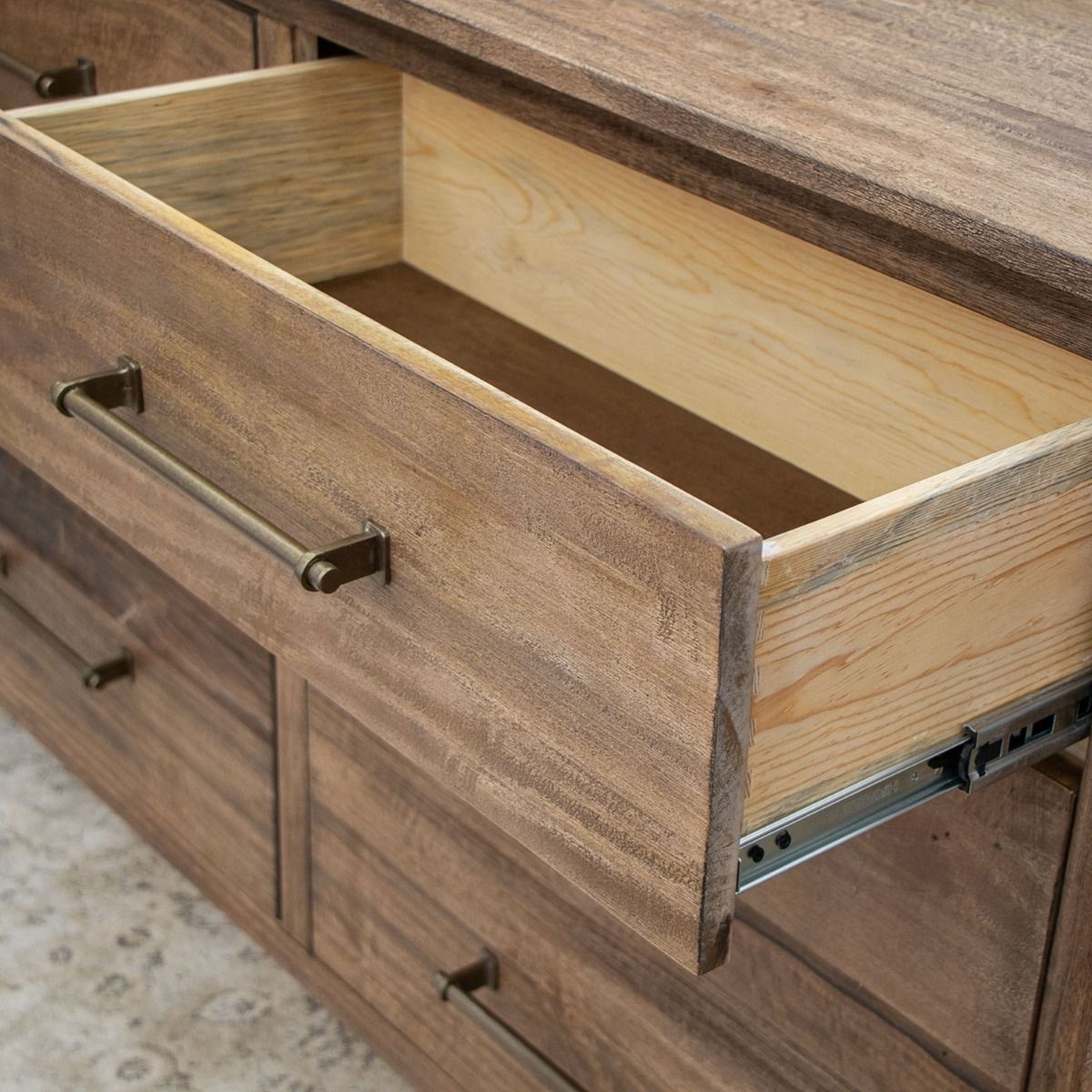 MODERN OLIMPIA 6 DRAWER NATURAL WOOD DRESSER & MIRROR