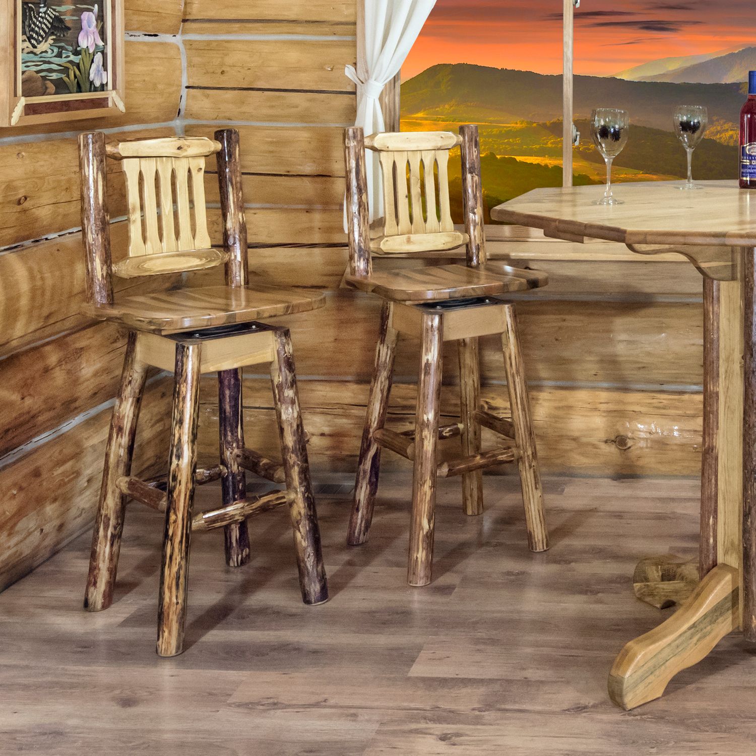Country Kitchen Solid Oak Swivel Bar Stools Glacier Country Log