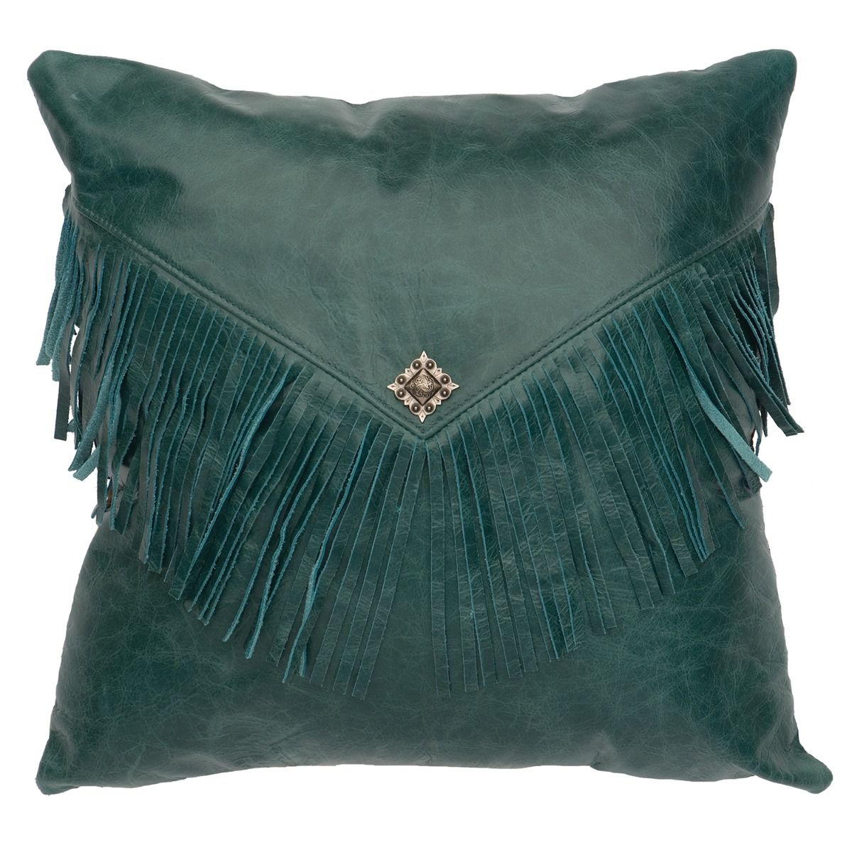Peacock Leather Fringe Decor Pillow