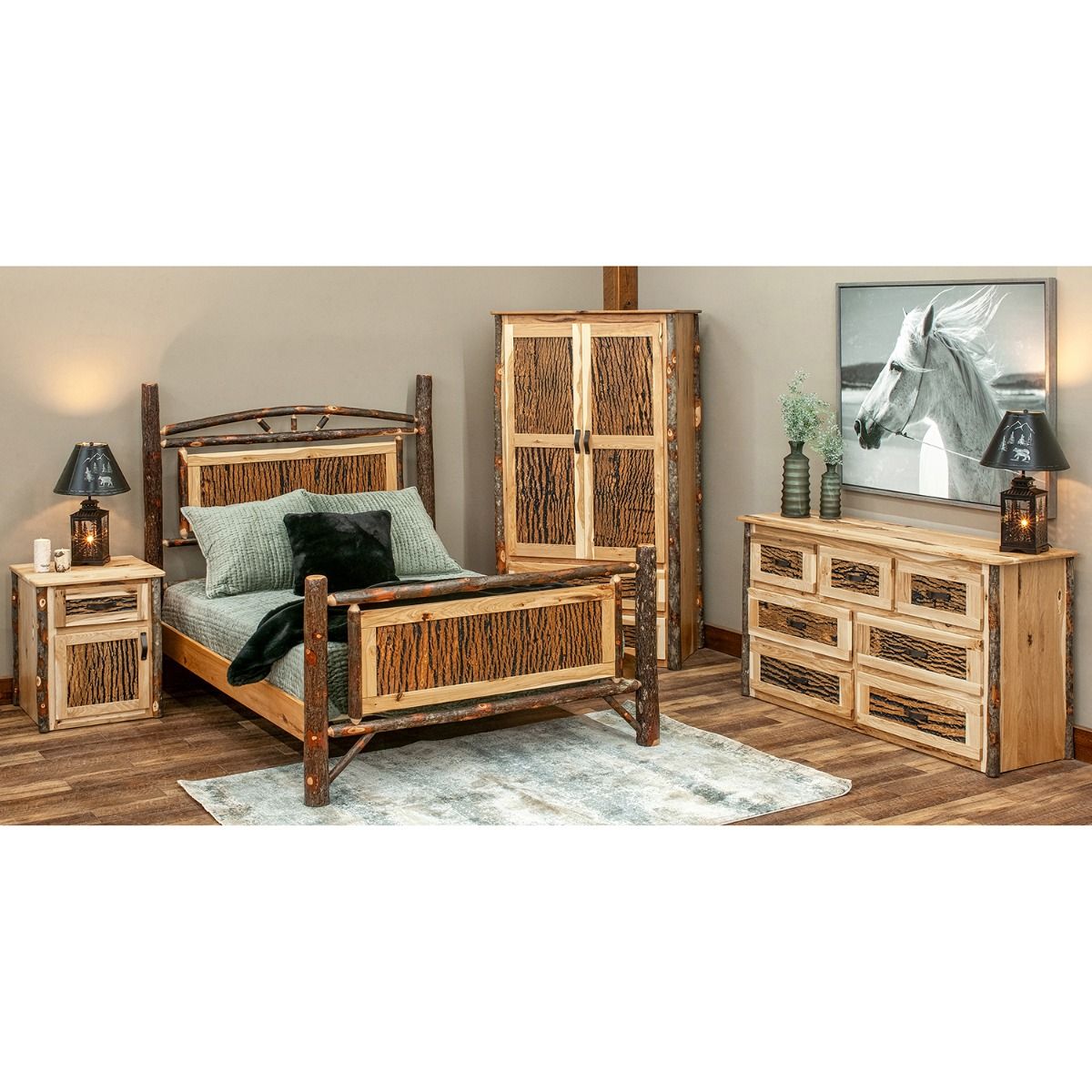 POPLAR GROVE HICKORY LOG BARK PANEL BED