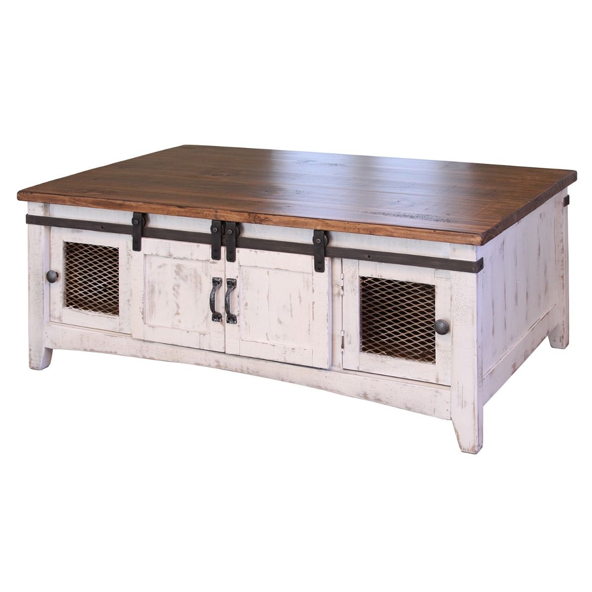 Pueblo Farmhouse Rolling Door Coffee Table