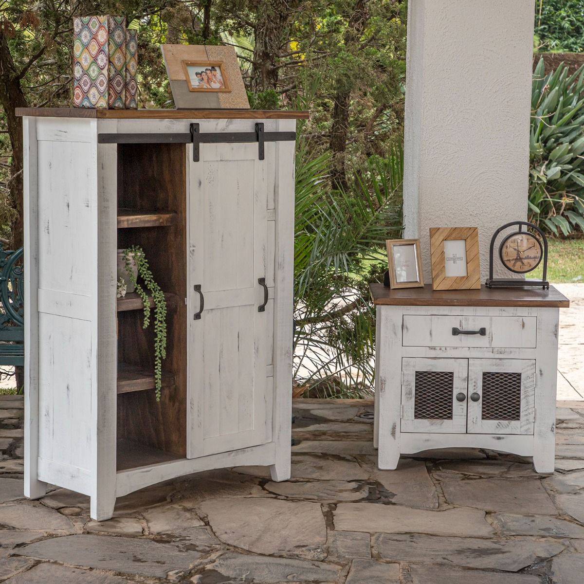 PUEBLO WHITE FARMHOUSE ENCLOSED NIGHTSTAND