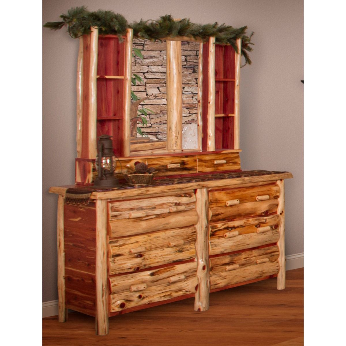 RUST VALLEY RED CEDAR LOG 6 DRAWER DRESSER