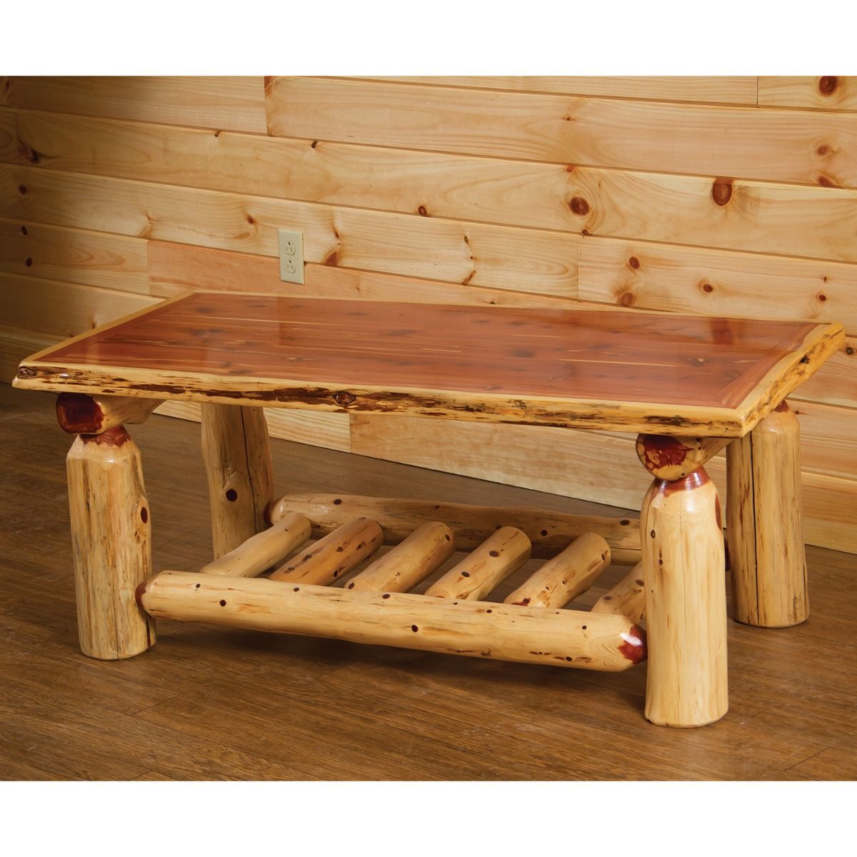 Rust Valley Red Cedar Log Open Shelf Coffee Table