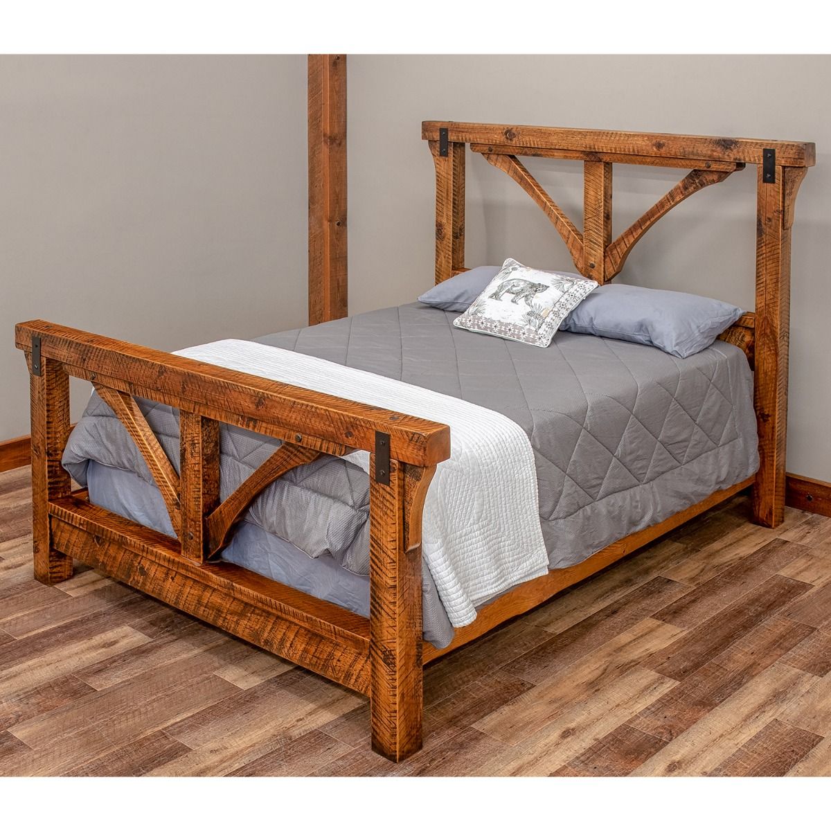 RIVER RUSTIC BRACED TIMBER BEAM BARNWOOD BED