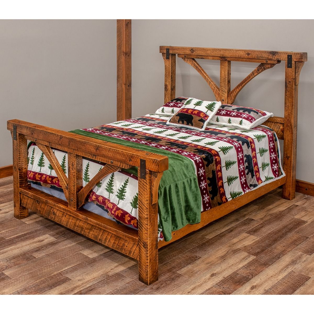 RIVER RUSTIC BRACED TIMBER BEAM BARNWOOD BED