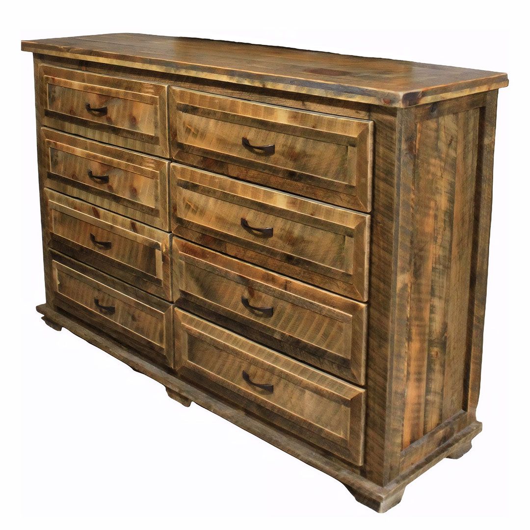 RURAL ROOT 8 DRAWER WEATHERED WOOD DRESSER